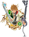 Roxas (alt: Santa): "A boy who lives in Twilight Town. / He is friends with Hayner, Pence, and Olette./ He is Sora's Nobody,/ and his dreams are composed of Sora's memories./ Like Sora, he is a Heartless-fighting Keyblade wielder."